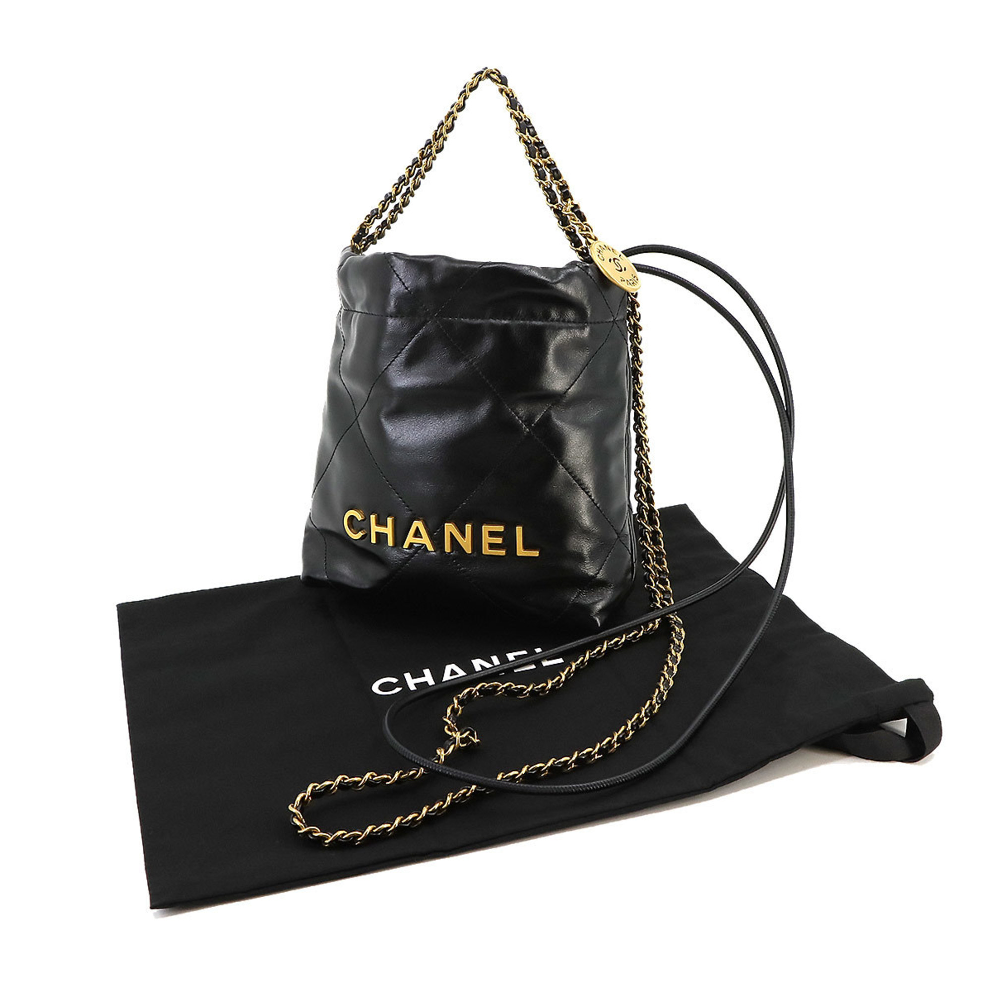 CHANEL 22 2way Chain Hand Shoulder Bag Leather Black AS3980 Mini