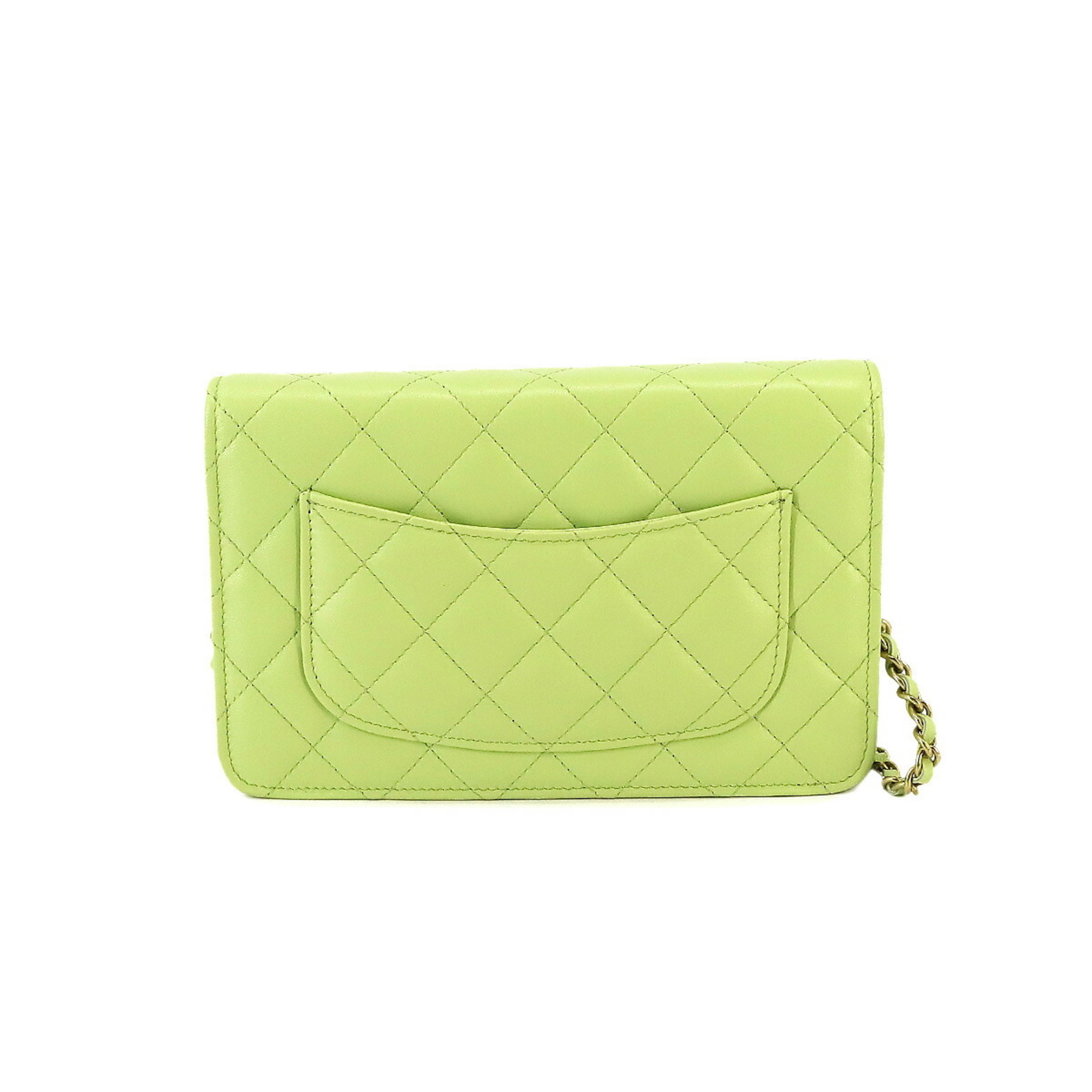 CHANEL Matelasse Classic Chain Wallet Long Leather Light Green AP0250 Gold Hardware
