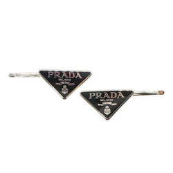 PRADA Triangle Metal Hair Clip Hairpin Black Silver 1IF051 Clips