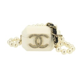 CHANEL Coco Mark AirPods Pro Case Rhinestone Faux Pearl Leather White AB6425 B21A