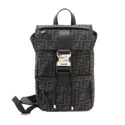 FENDI Fendiness Small Backpack Rucksack Canvas Leather Asphalt Nero 7VZ067 Zucca Pattern