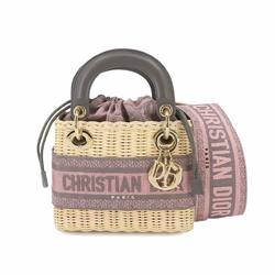 Christian Dior Lady 2way Hand Shoulder Bag Wicker Canvas Pink M0505CMVO Mini