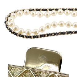 CHANEL Matelasse Bag Faux Pearl Long Necklace Leather Gold White AB6154 B21S