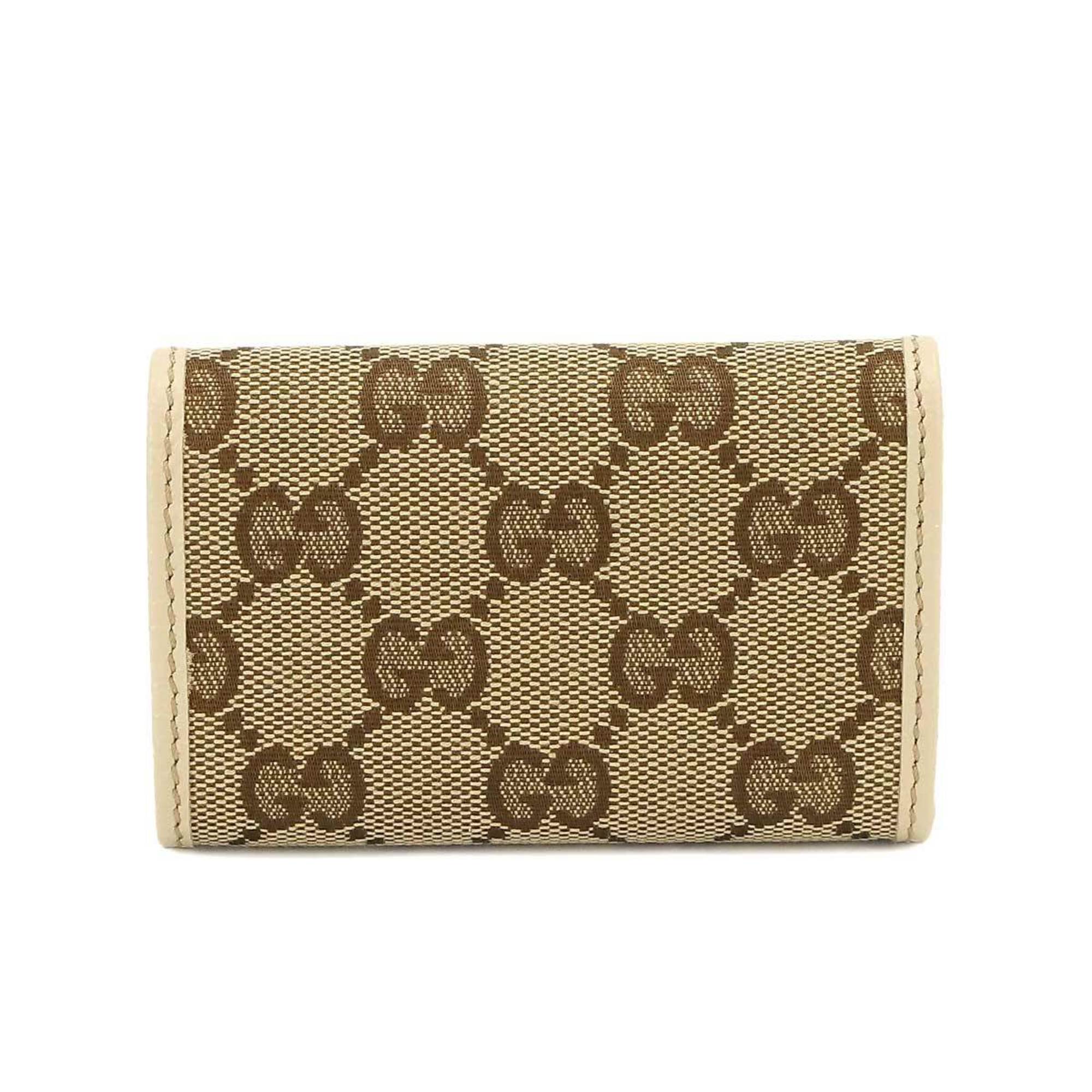 GUCCI GG Canvas 6-ring Key Case Leather Beige Brown 127048 Gold Metal Fittings
