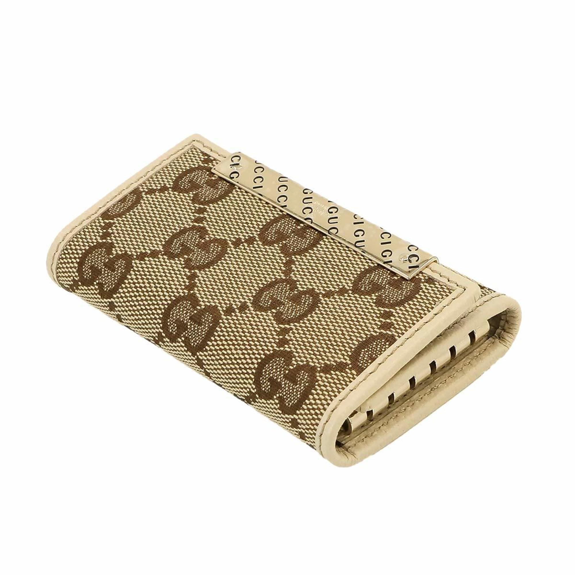 GUCCI GG Canvas 6-ring Key Case Leather Beige Brown 127048 Gold Metal Fittings