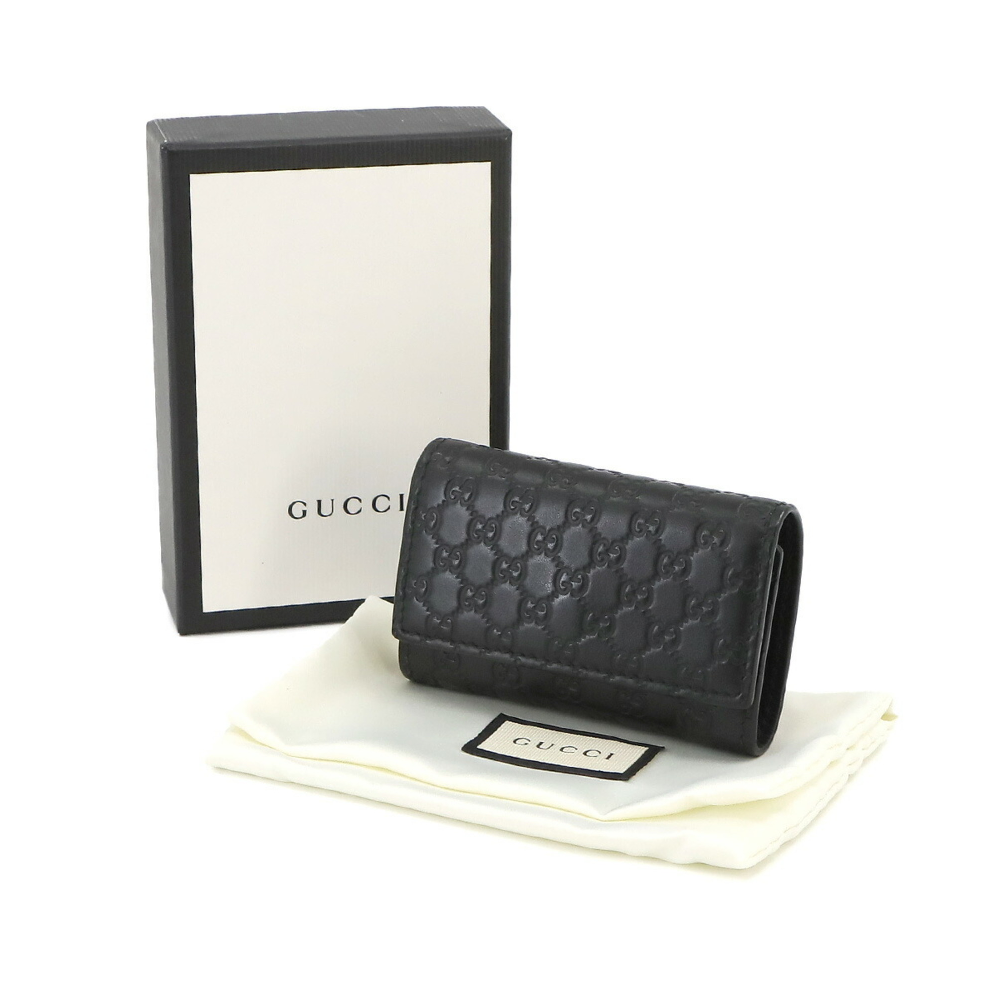 GUCCI Micro Guccissima 6-ring Key Case Leather Black 150402 Silver Metal Fittings