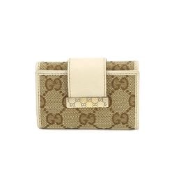 GUCCI GG Canvas 6-ring Key Case Leather Beige Brown 212098 Gold Metal Fittings