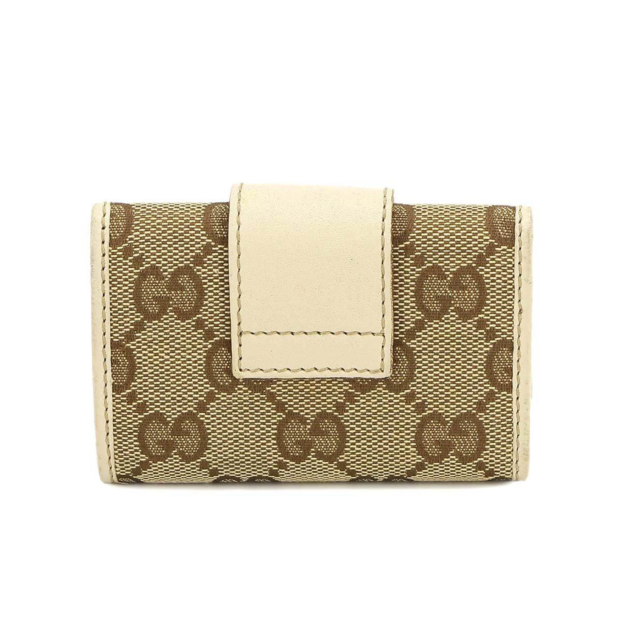 GUCCI GG Canvas 6-ring Key Case Leather Beige Brown 212098 Gold Metal Fittings