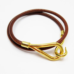 Hermes HERMES Bracelet Choker Necklace Jumbo Leather Metal Brown Gold Women's w0347g