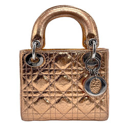 Christian Dior handbag shoulder bag Lady leather metallic orange silver women's z1058