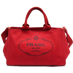 PRADA handbag shoulder bag canapa canvas red gold ladies w0332f