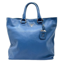 PRADA handbag shoulder bag leather blue silver ladies z1057