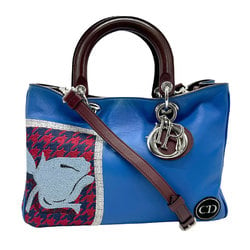 Christian Dior Shoulder Bag Handbag Cannage Leather Blue x Wine Red Women's z0934