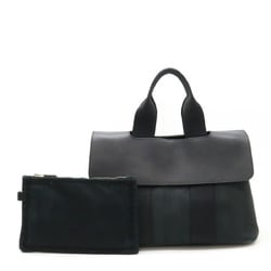 HERMES Hermes Valparaiso PM Handbag Tote Bag Toile Chevron Leather Black