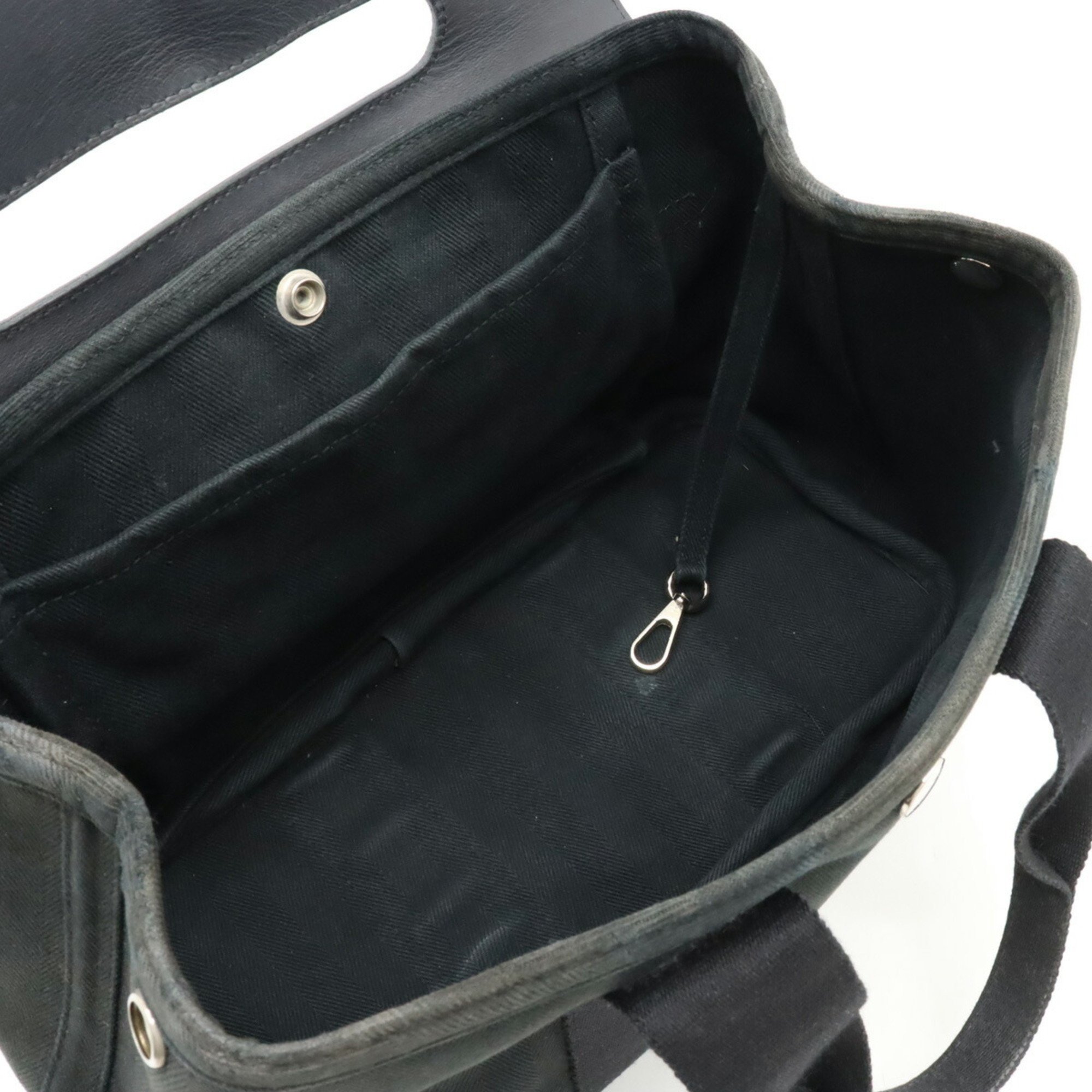 HERMES Hermes Valparaiso PM Handbag Tote Bag Toile Chevron Leather Black