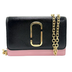 MARC JACOBS Chain Wallet Coated Canvas Black x Pink Women's z1128