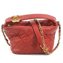 CHANEL Shoulder Bag Matelasse Leather Metal Red Women's e58661f