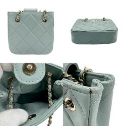 CHANEL Shoulder Bag Pochette Lambskin Mint Grey Women's z1026