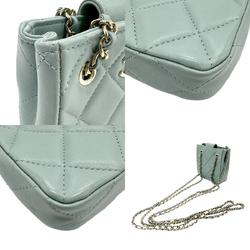 CHANEL Shoulder Bag Pochette Lambskin Mint Grey Women's z1026
