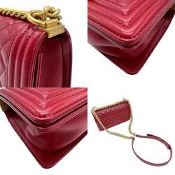 CHANEL Shoulder Bag Boy Chanel Leather Red Women's z0907