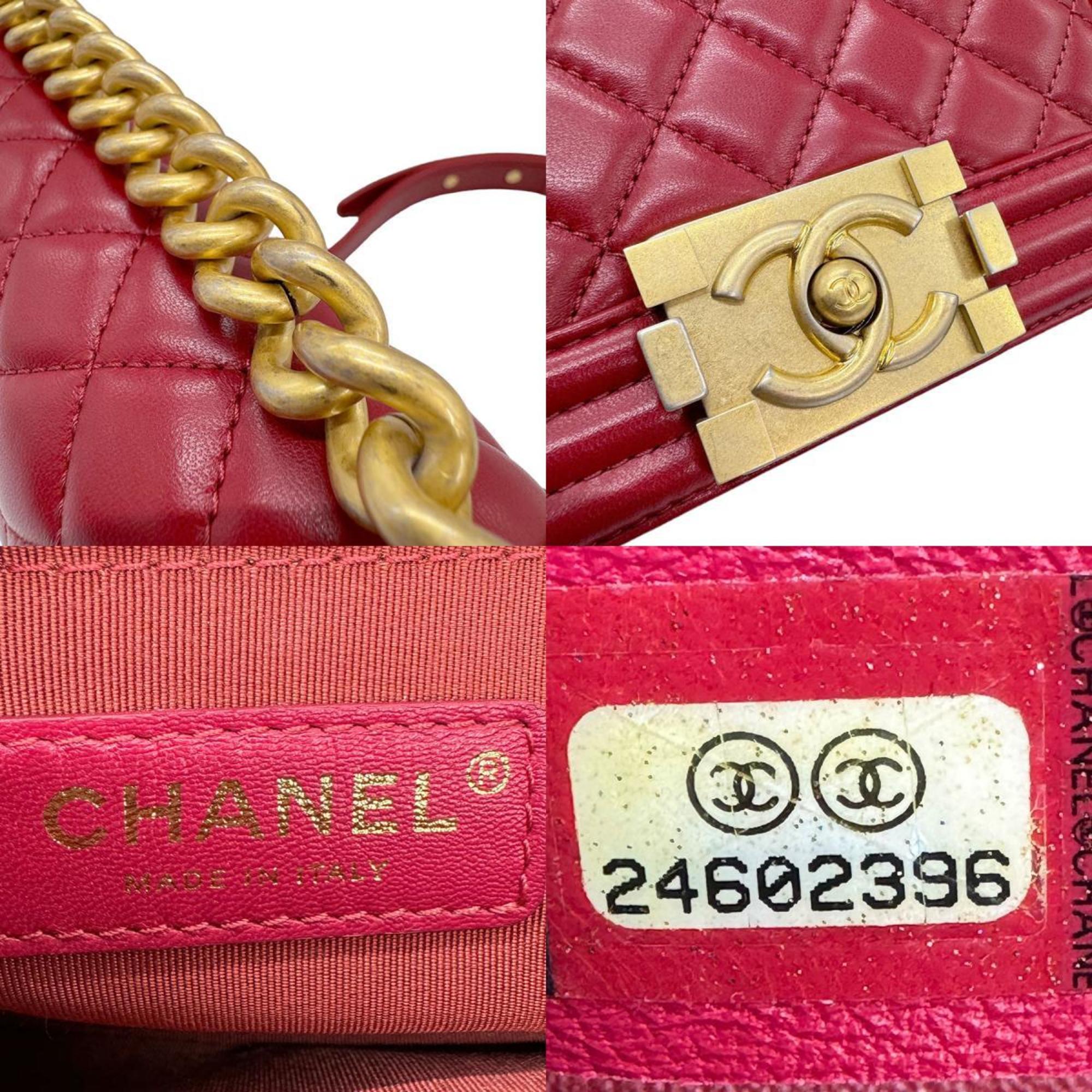 CHANEL Shoulder Bag Boy Chanel Leather Red Women's z0907