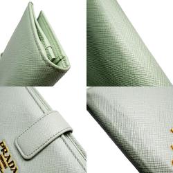 PRADA Bi-fold long wallet leather light green gold women's w0282i