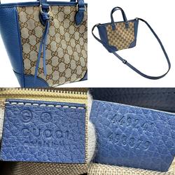 GUCCI Handbag Shoulder Bag GG Canvas Blue x Brown Women's 449241 z1052