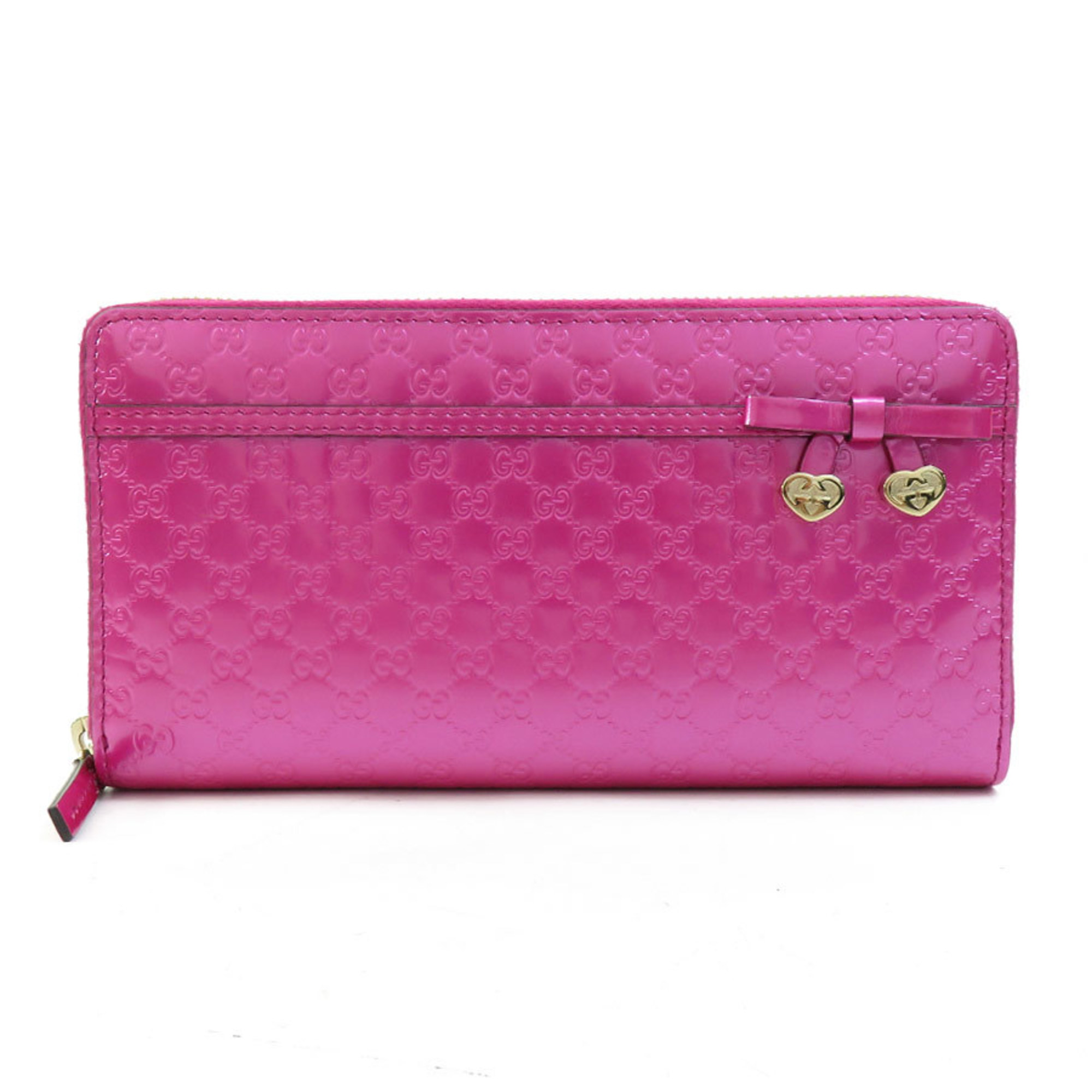GUCCI Round Long Wallet Guccissima Patent Leather Pink Women's 307997 55653f