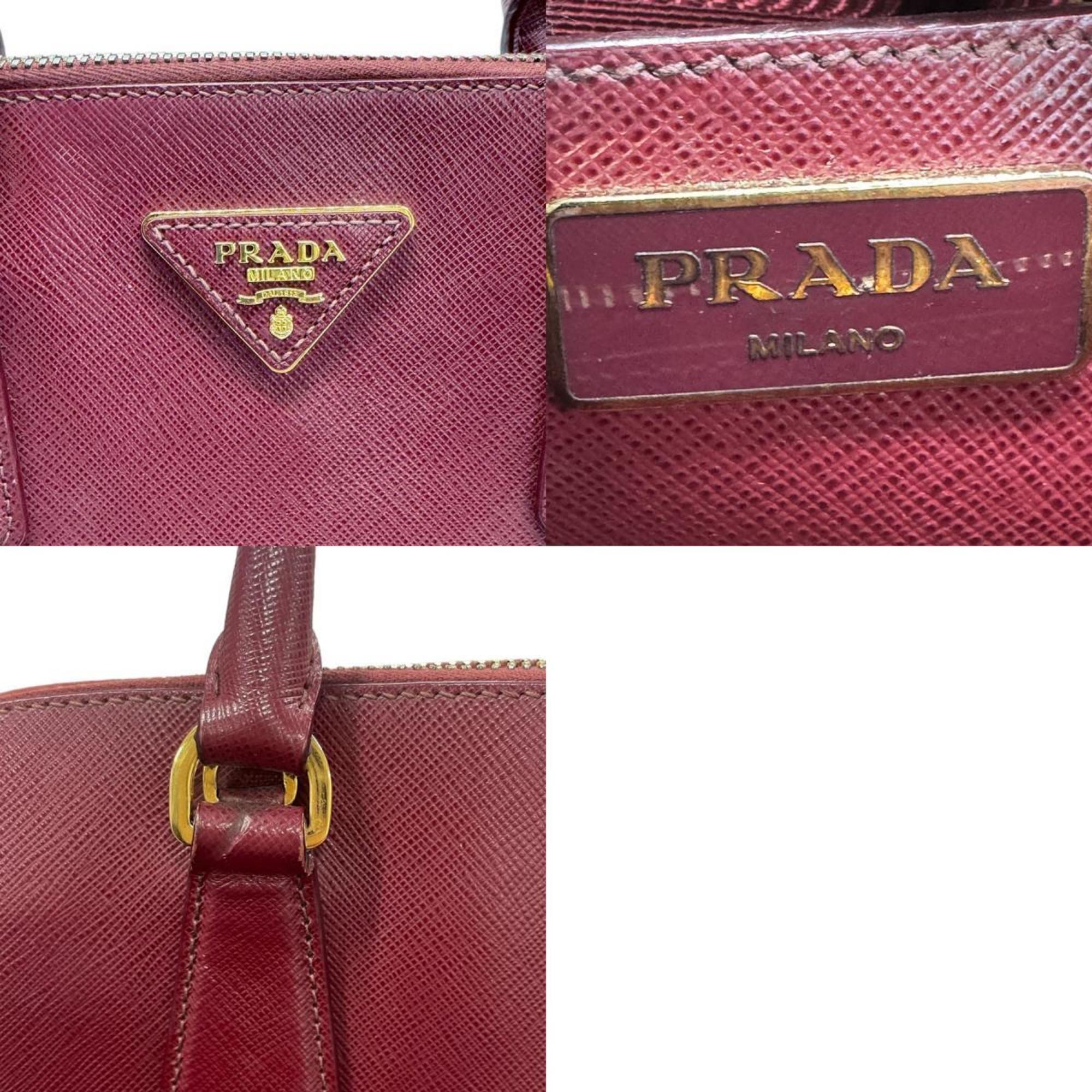 PRADA handbag shoulder bag leather wine red women's z1025