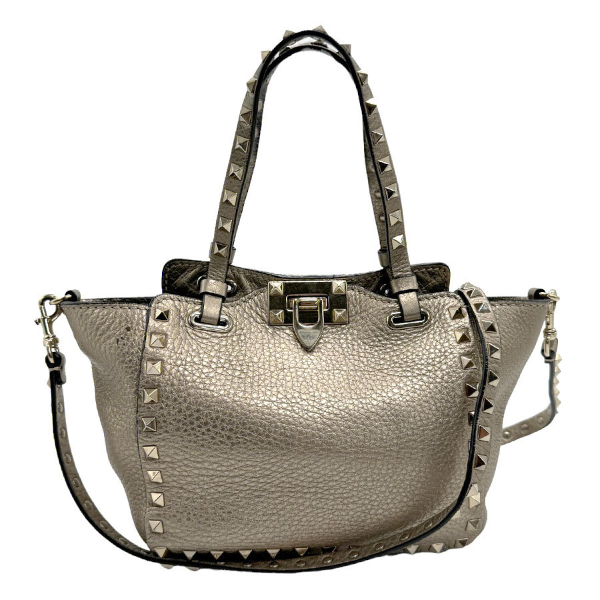 Valentino Garavani Handbag Shoulder Bag Rockstud Leather Gold Women's z1072