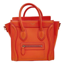 CELINE Handbag Shoulder Bag Luggage Nano Shopper Leather Orange Women's z0975