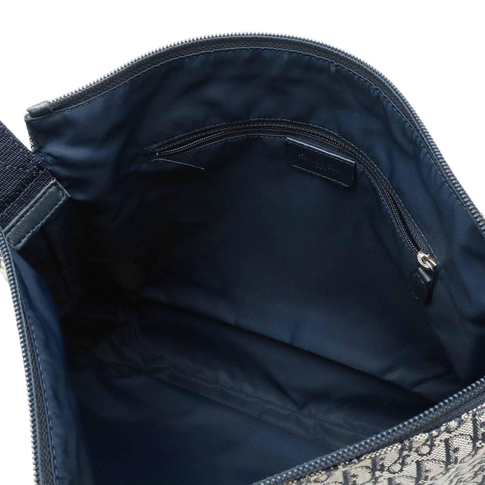 Christian Dior Trotter Shoulder Bag Canvas Leather Navy