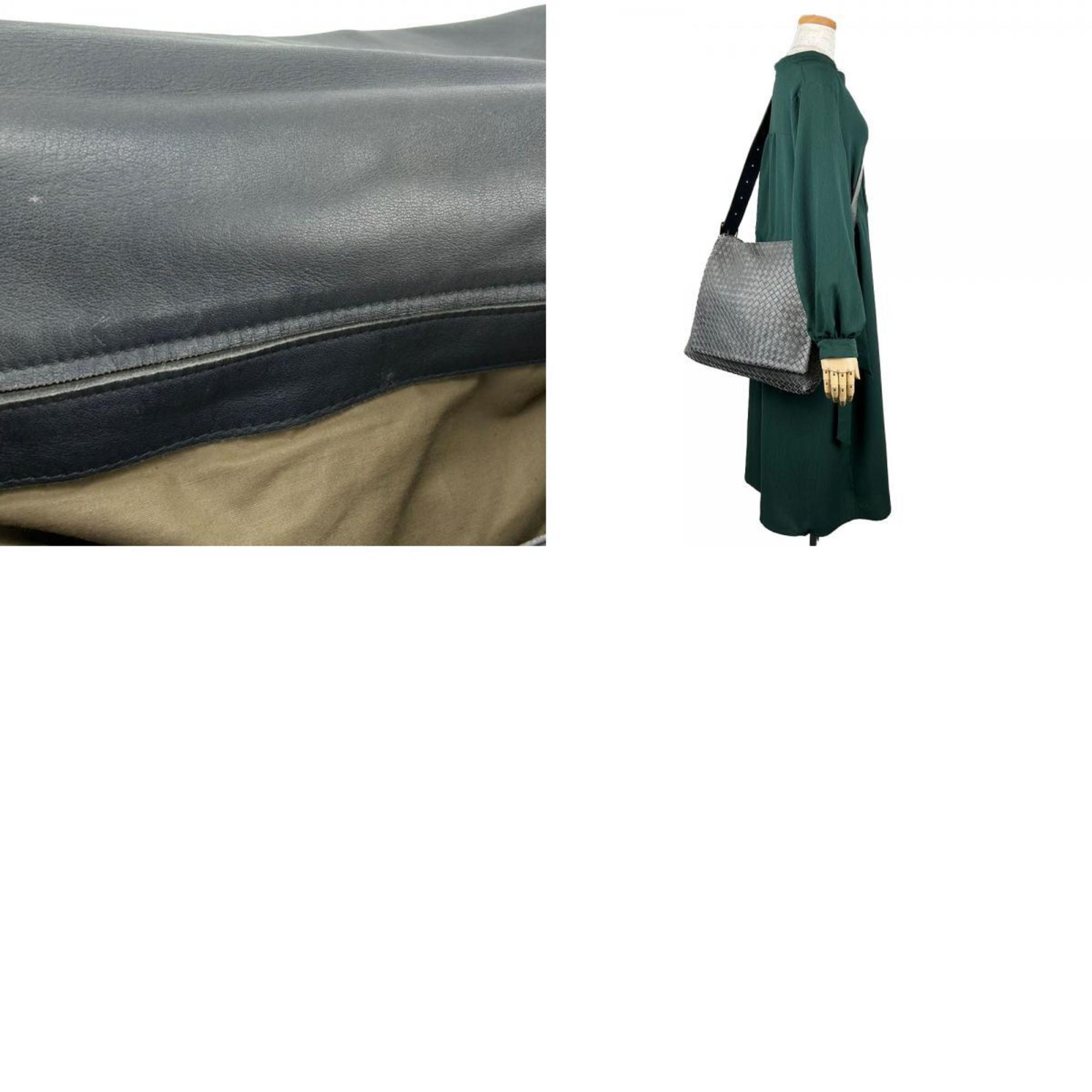 Bottega Veneta Shoulder Bag Intrecciato 161314 Leather Dark Grey Women's Men's BOTTEGAVENETA