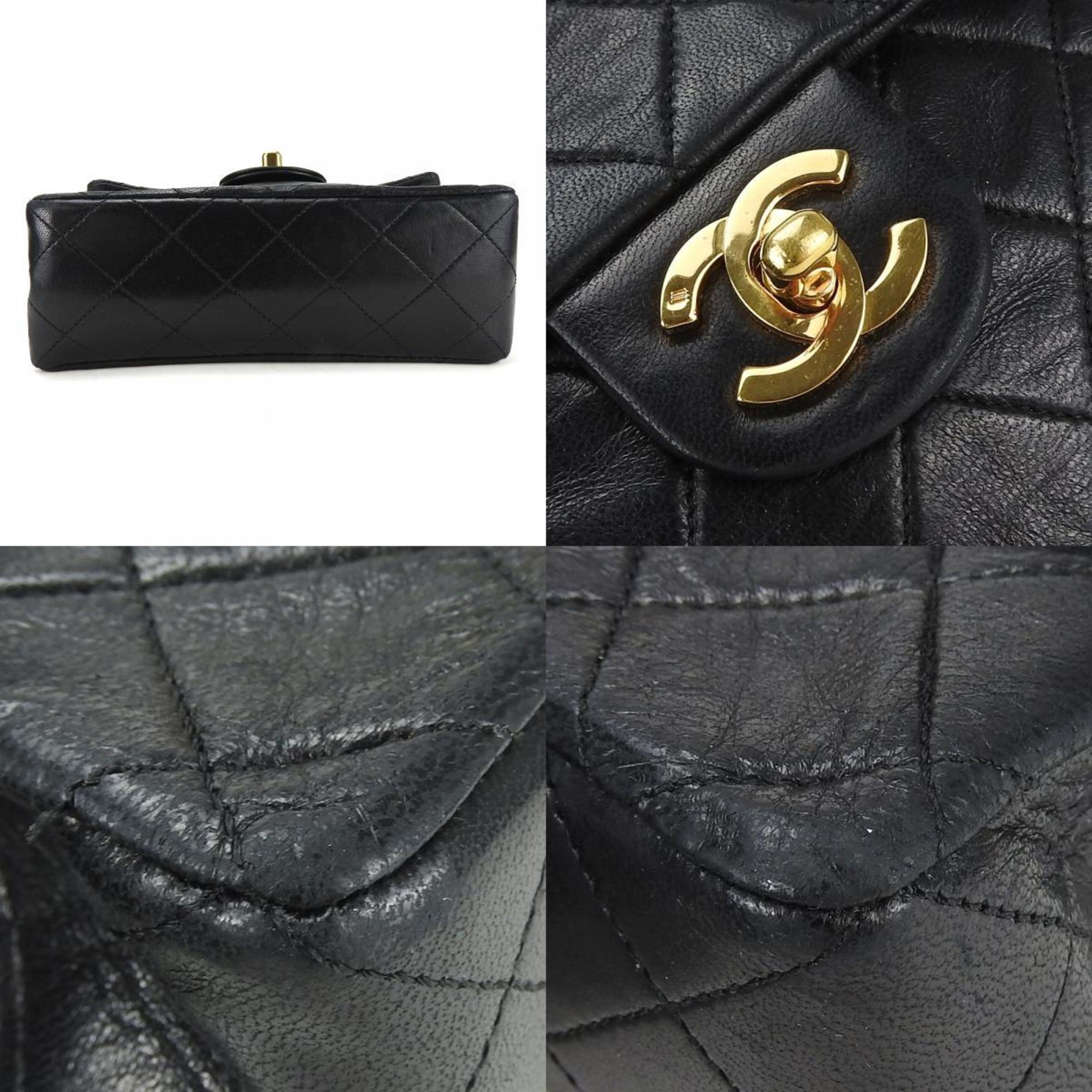 Chanel Shoulder Bag Matelasse Lambskin Black Chain Coco Mark Women's CHANEL