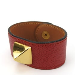 Hermes Bracelet Medor Epsom Metal Red Bangle for Women HERMES