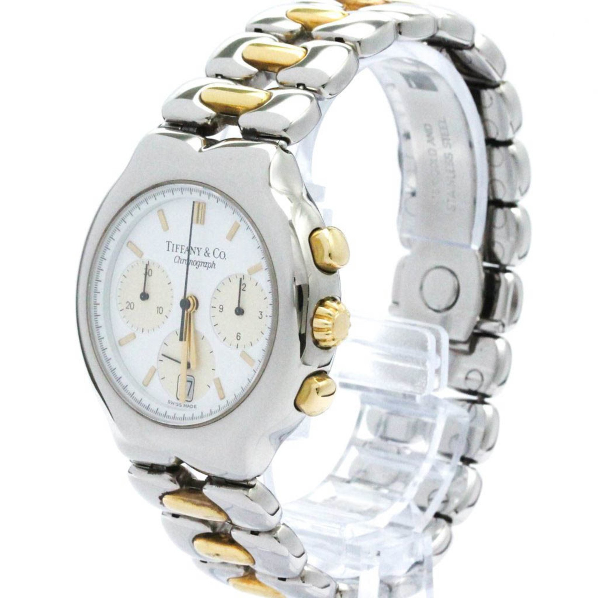 Polished TIFFANY Tesoro Chronograph 18K Gold Steel Quartz Watch M0322 BF572358