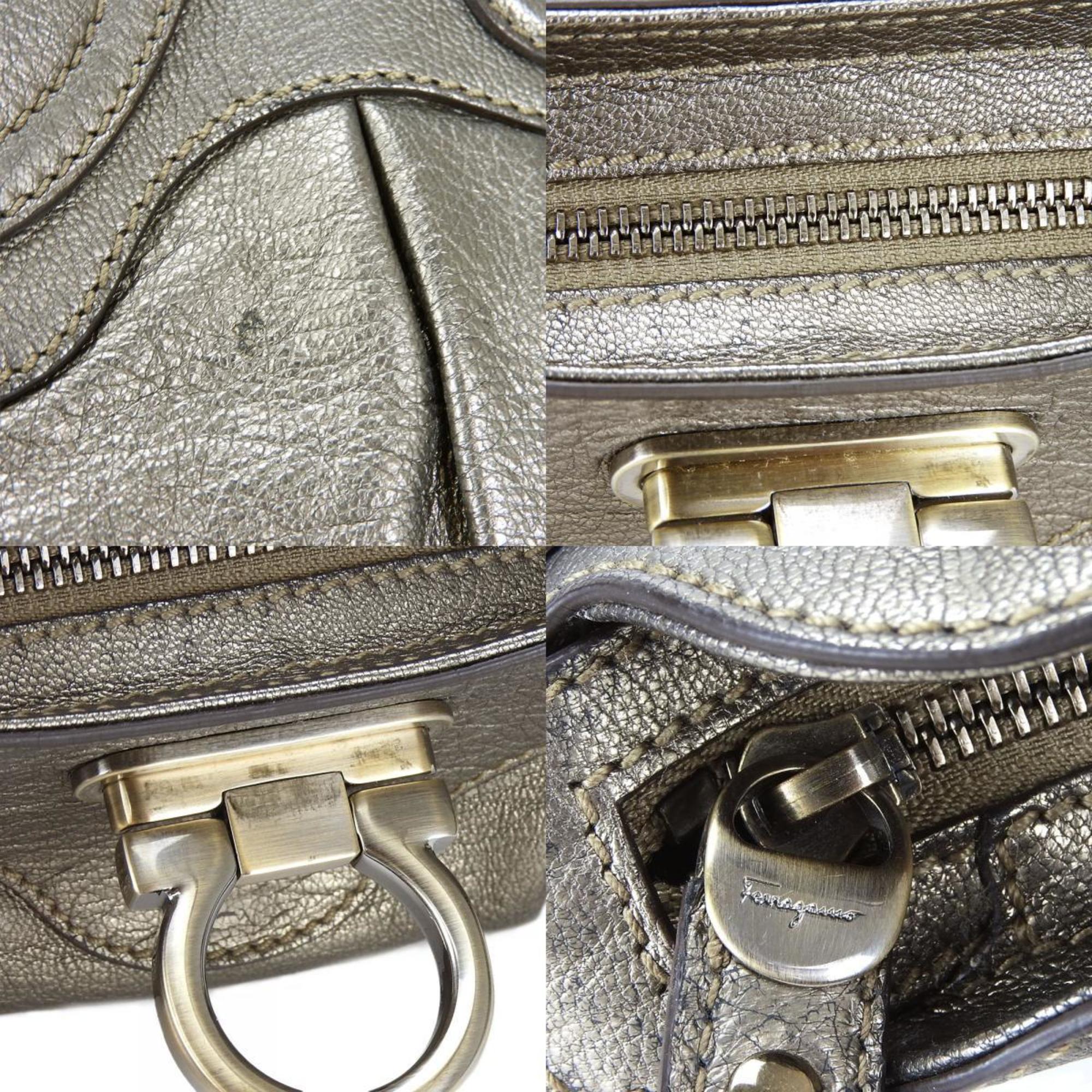 Salvatore Ferragamo Handbag AU-21 6317 Leather Bronze Metallic Gancini Women's