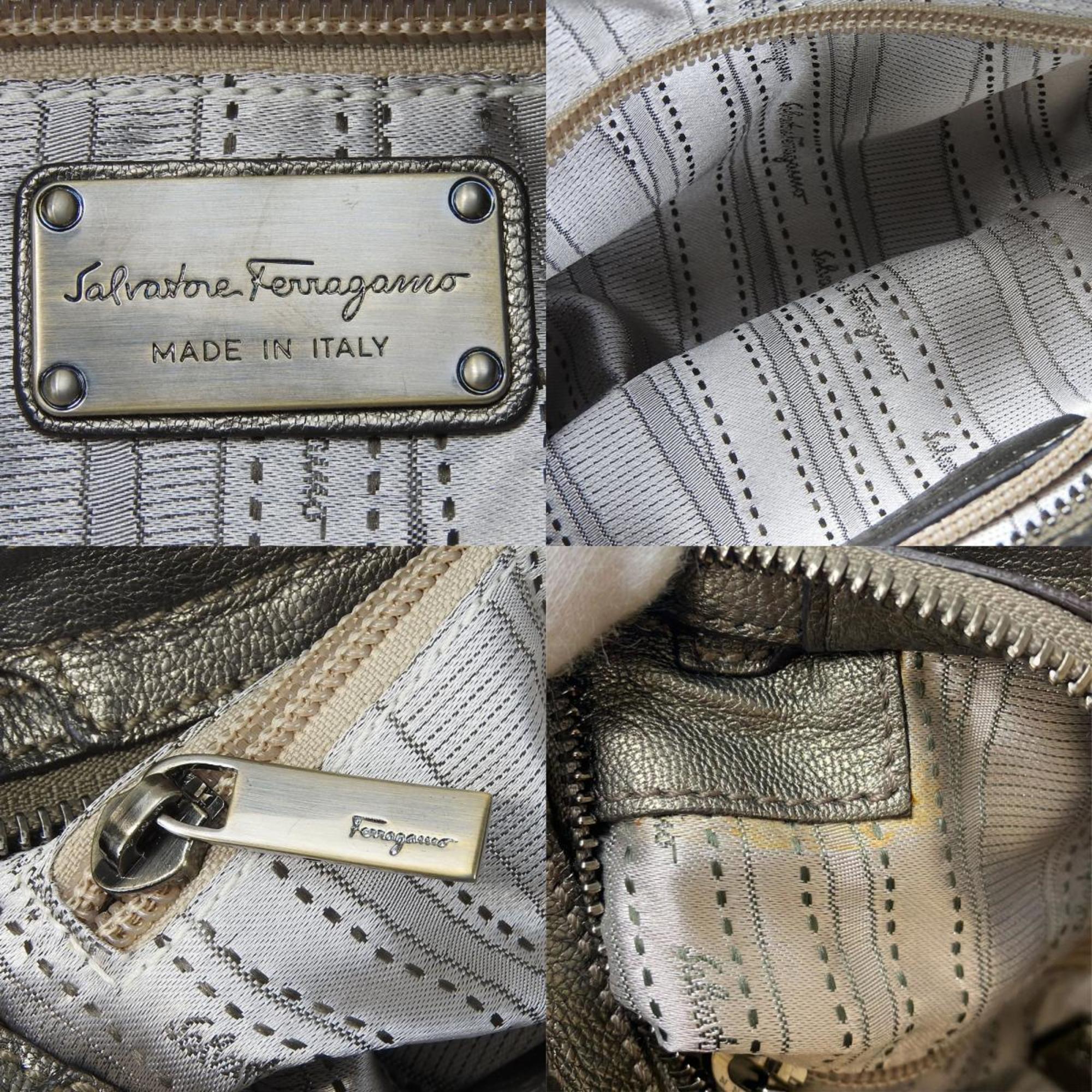 Salvatore Ferragamo Handbag AU-21 6317 Leather Bronze Metallic Gancini Women's