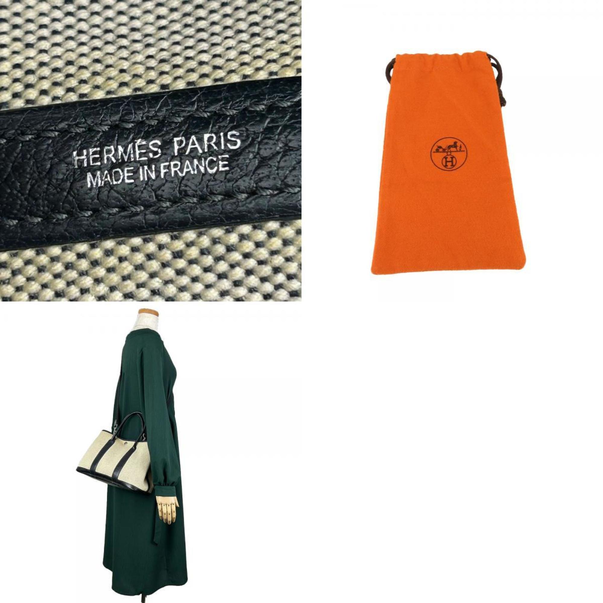 Hermes Tote Bag Garden TPM Toile H Leather Gray Black J Stamp Shoulder Women's HERMES