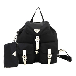 PRADA Medium Backpack, Nylon, Leather, Nero Bianco, 1BZ811 Backpack