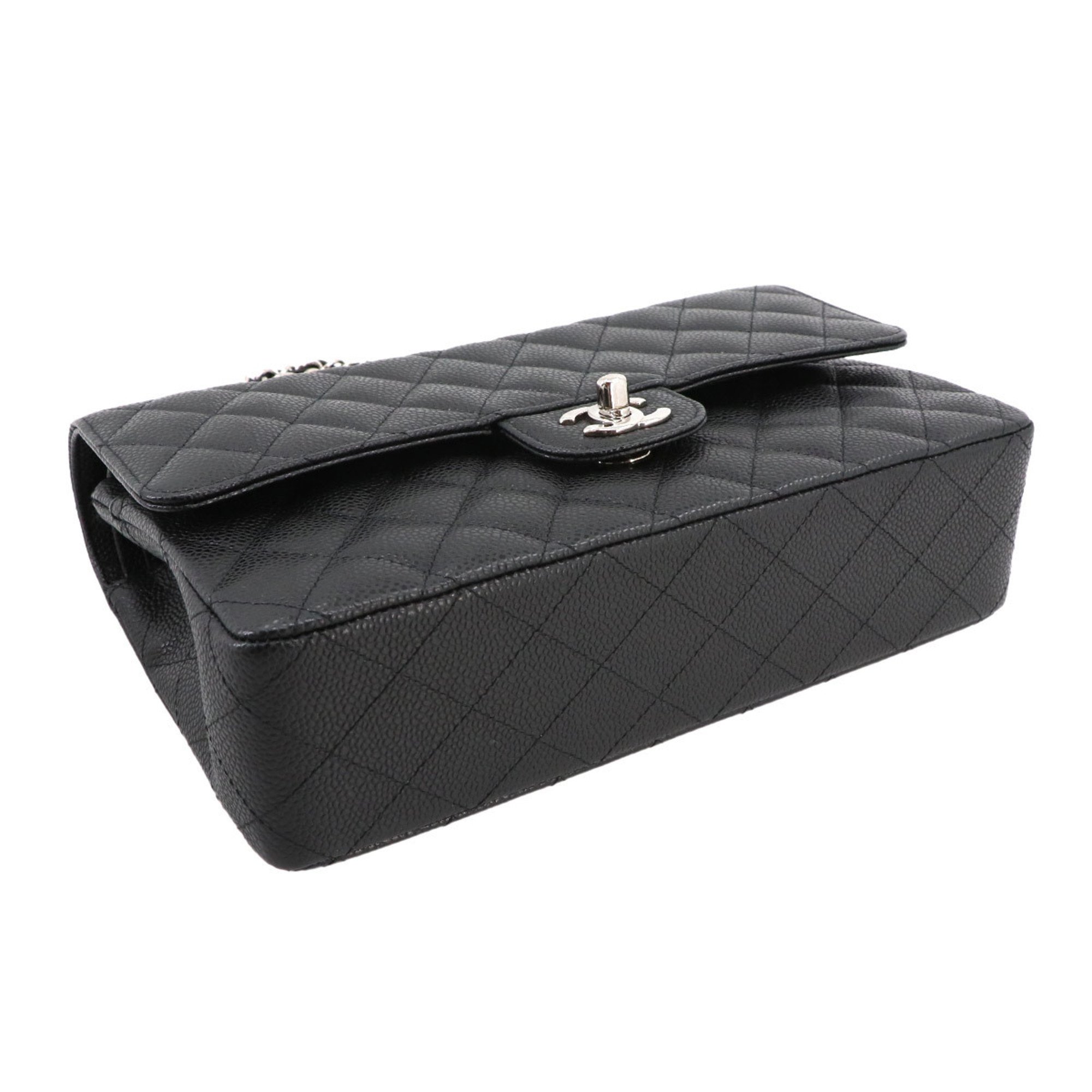 CHANEL Matelasse 25 Chain Shoulder Bag Caviar Skin Black A01112 Silver Metal Fittings Coco Mark