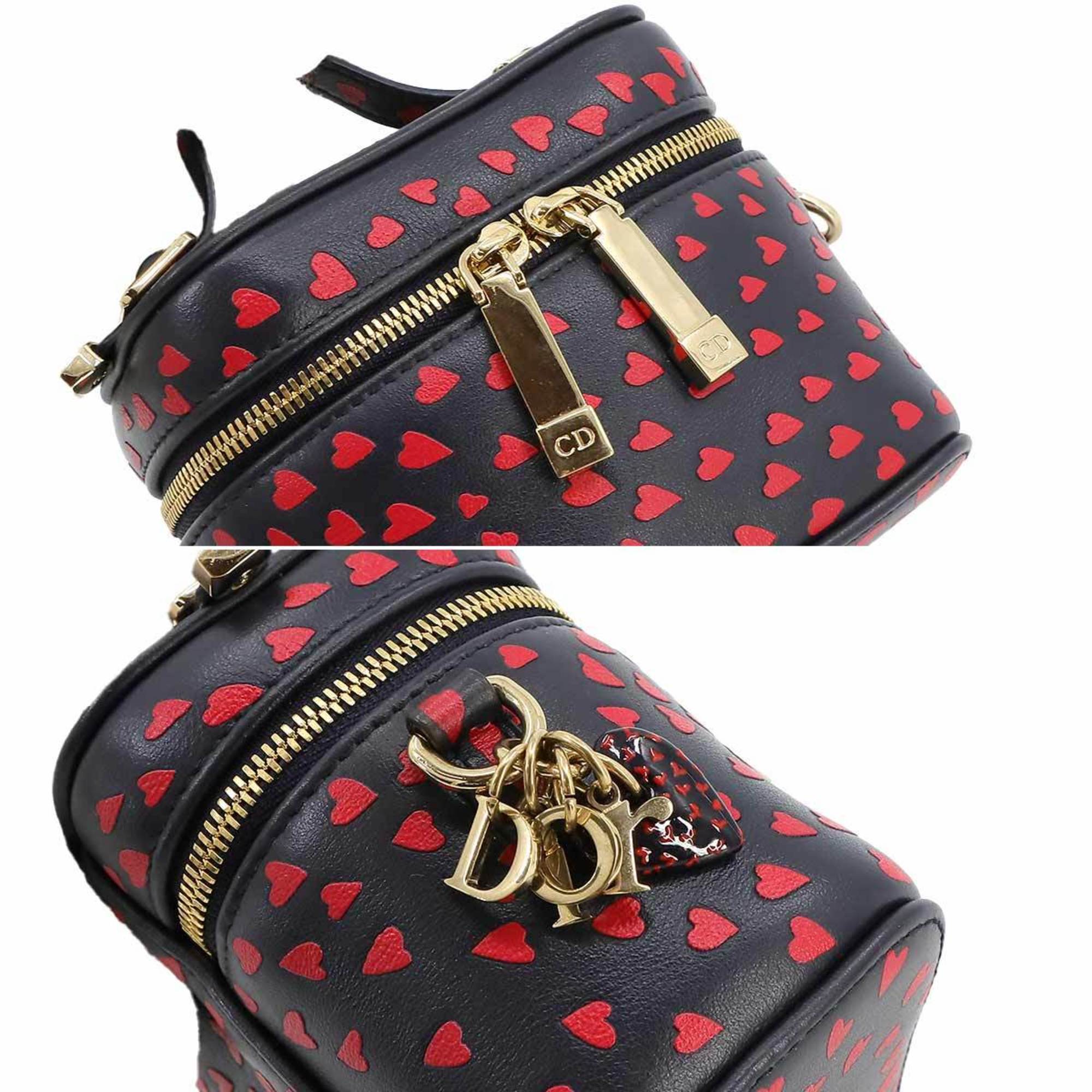Christian Dior Lady Micro Vanity 2way Hand Shoulder Bag Heart Pattern Leather Navy Red S09180SGA Case