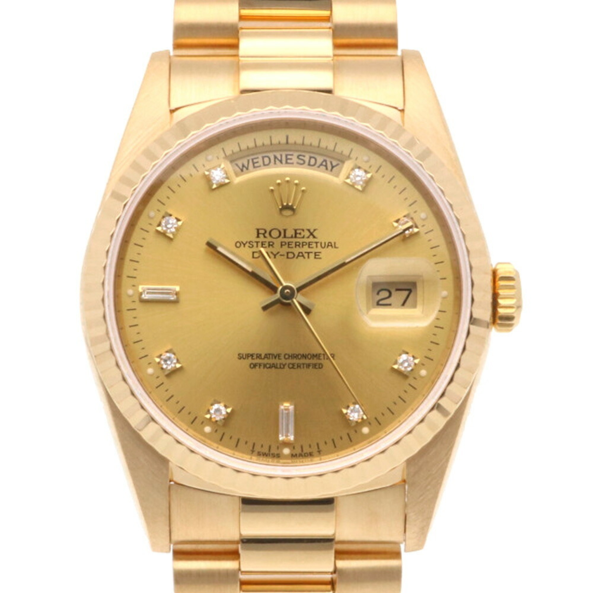 Rolex Day-Date Oyster Perpetual Watch 18K 18238 Automatic Men's L Series 1989-1990 Model Overhauled Index Diamond