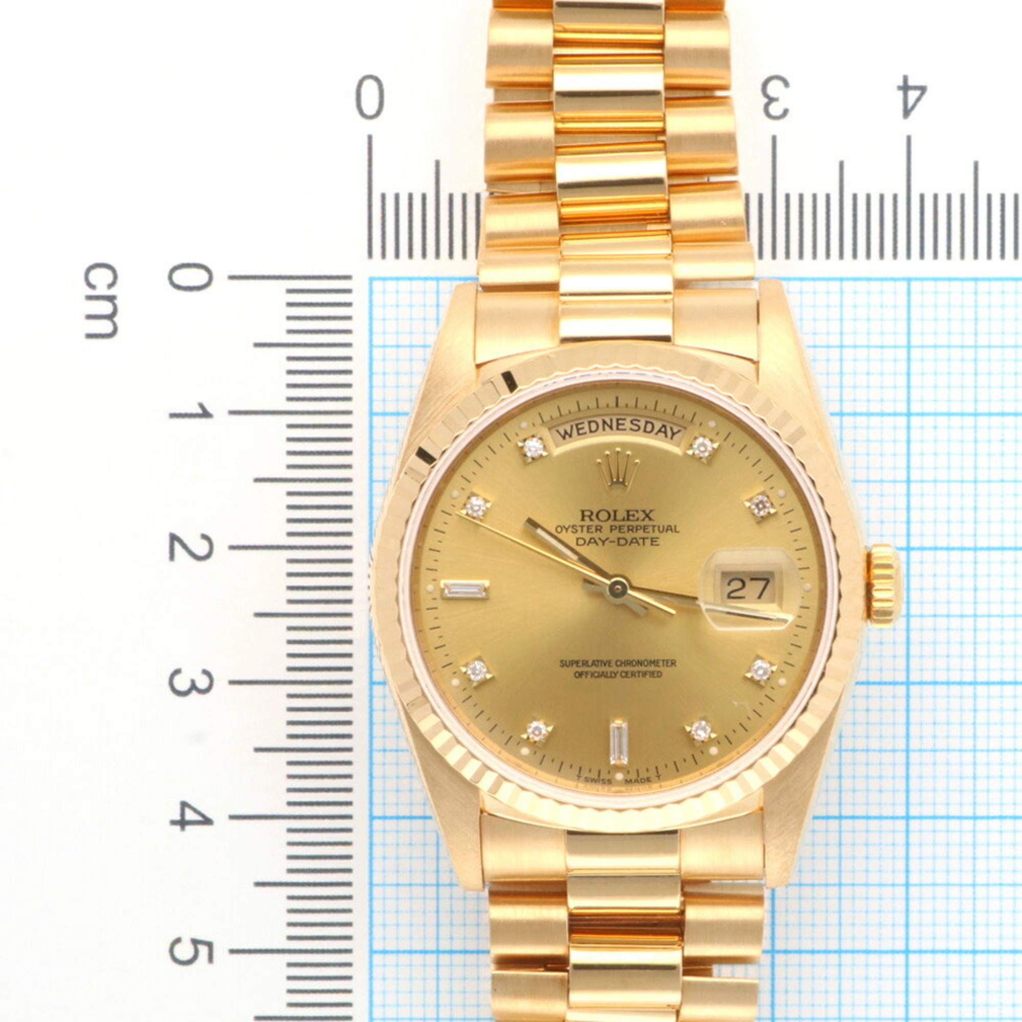 Rolex Day-Date Oyster Perpetual Watch 18K 18238 Automatic Men's L Series 1989-1990 Model Overhauled Index Diamond