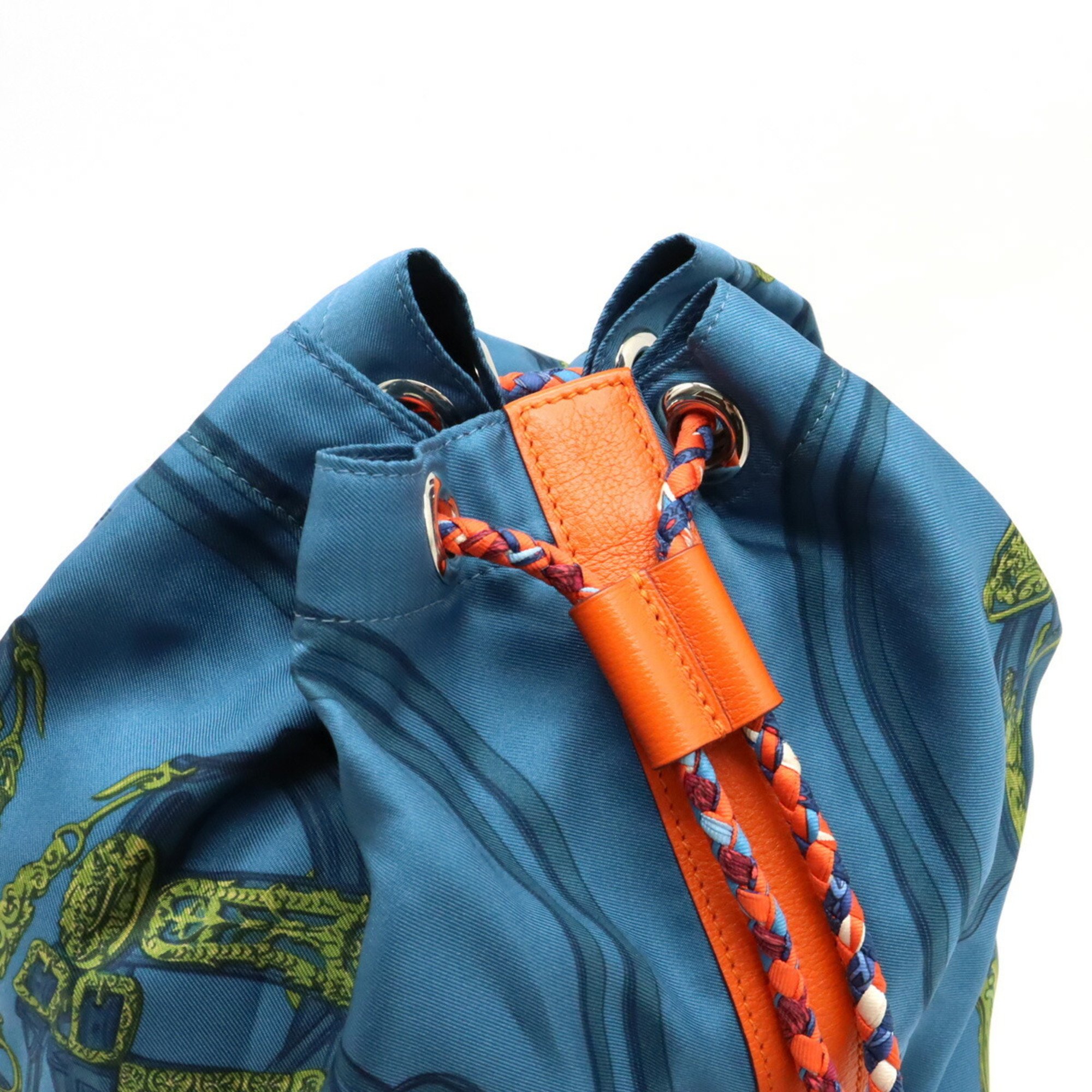 HERMES Soircool 22 BRIDES de GALA Shoulder bag Backpack Silk Leather Blue Orange □Q stamp