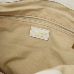 CHANEL Coco Mark Big Chain Shoulder Bag Tote Canvas Leather Khaki Brown White