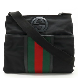 GUCCI Gucci Sherry Webbing Line Shoulder Bag Nylon Canvas Leather Black Green Red 181067