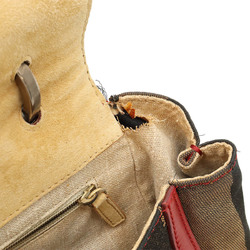 FENDI Silvana Pequin Pattern Handbag Shoulder Bag Leather Nylon Canvas Red Khaki Brown 8BN234