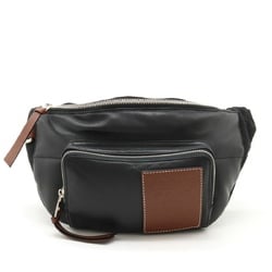 LOEWE Puffy Bum Bag, Waist Pouch, Body Leather, Nylon Canvas, Black, Brown, 335.73.W75