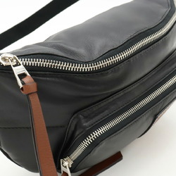 LOEWE Puffy Bum Bag, Waist Pouch, Body Leather, Nylon Canvas, Black, Brown, 335.73.W75